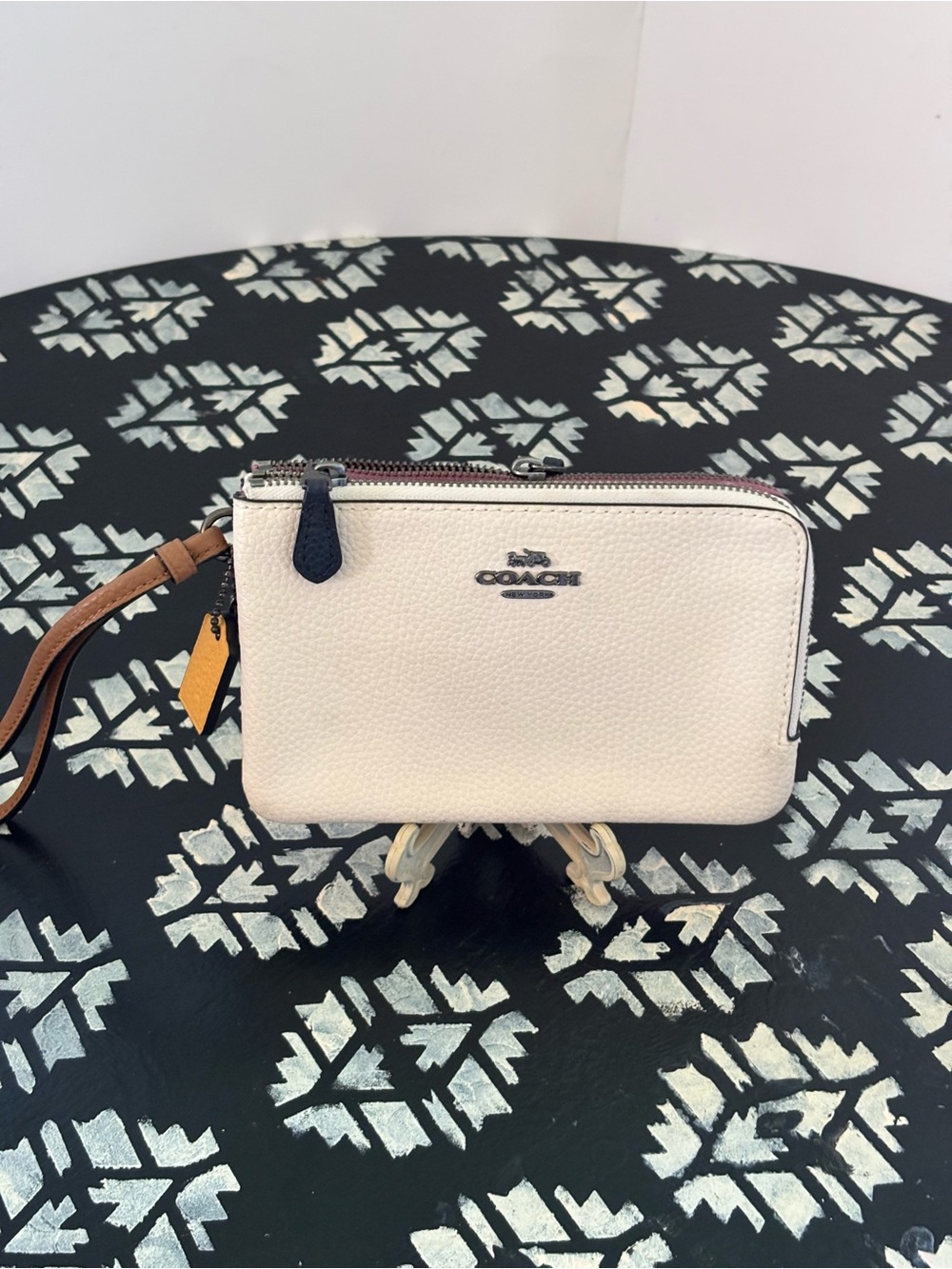 Coach Cream and Rose color Double  Wristlet pebbled Leather.